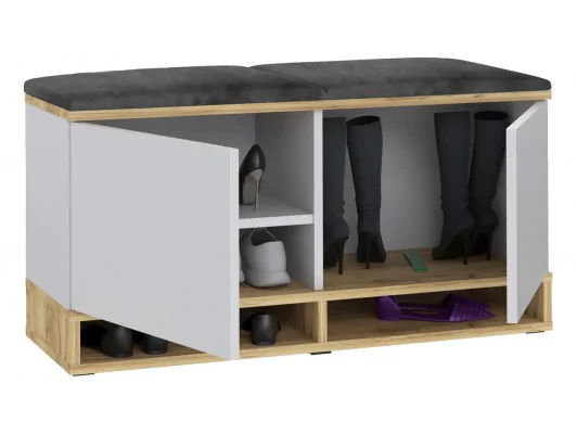 Szafka na buty kansas biały-craft siedzisko szare drzwiczki otwierane