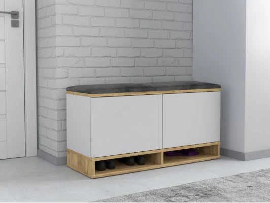 Szafka na buty kansas biały-craft siedzisko szare wizualizacja