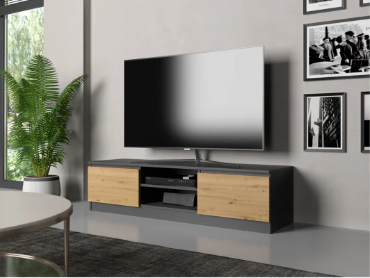 Stylowa szafka RTV pod telewizor do salonu Pari 140 dąb artisan-antracyt, biały