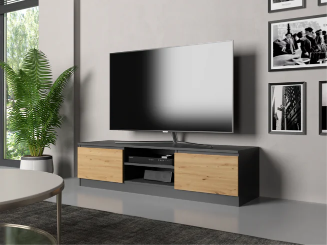Stylowa szafka RTV pod telewizor do salonu Pari 140 dąb artisan-antracyt, biały