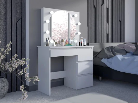 Toaletka kosmetyczna Beta 8 led pojemna szuflady lustro dąb craft, dąb sonoma, biała