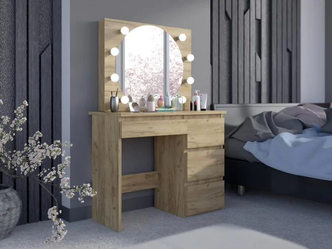 Toaletka kosmetyczna Beta 8 led pojemna szuflady lustro dąb craft