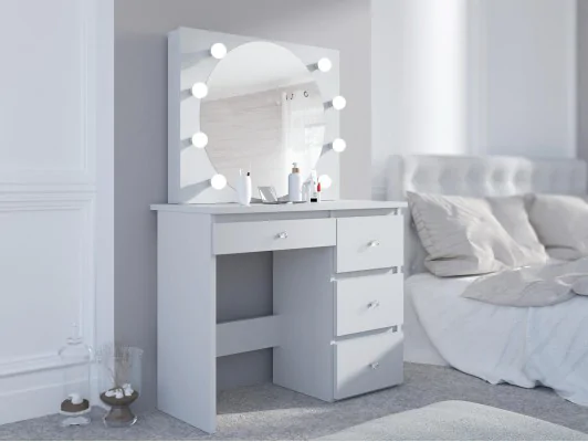 Toaletka z lustrem LED sonoma kosmetyczna Beta Diamond 8 Led z uchwytami dąb sonoma, dąb craft, biała