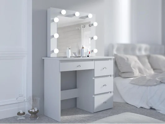 Toaletka z lustrem LED kosmetyczna Beta Diamond 9 Led z uchwytami biała