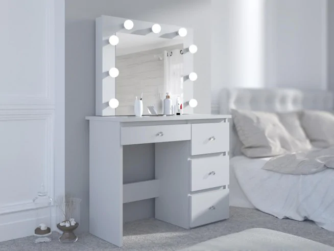 Toaletka z lustrem LED kosmetyczna Beta Diamond 9 Led z uchwytami biała