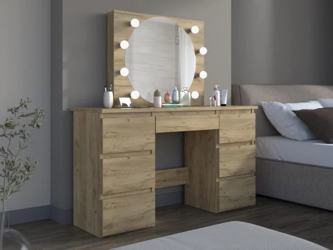 Toaletka z lustrem LED sonoma kosmetyczna z szufladami Beta 4 8 Led dąb craft