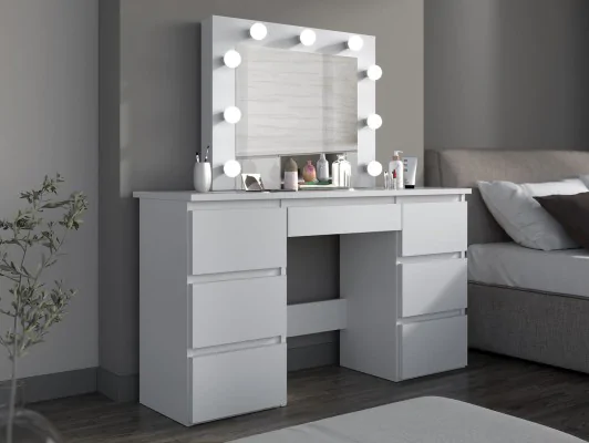 Toaletka z lustrem LED sonoma kosmetyczna z szufladami Beta 4 9 Led biały, dąb craft