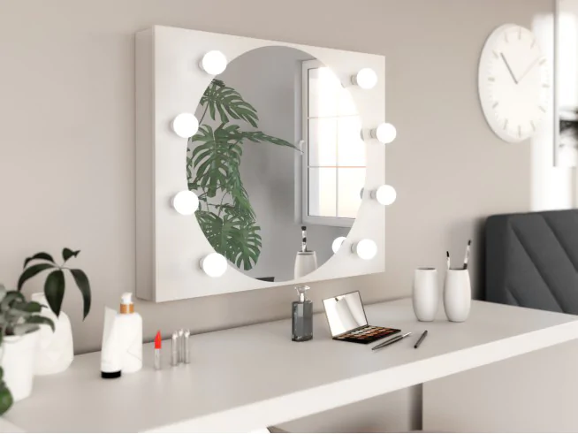 Lustro stelaż toaletka kosmetyczna wieszane stojące 8 żarówek LED dąb sonoma, dąb craft, biały
