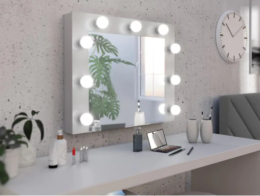 Zobacz Lustro stelaż toaletka kosmetyczna wieszane stojące 9 żarówek LED dąb sonoma, dąb craft, biały Lustro stelaż toaletka kosmetyczna wieszane stojące 9 żarówek LED dąb sonoma, dąb craft, biały