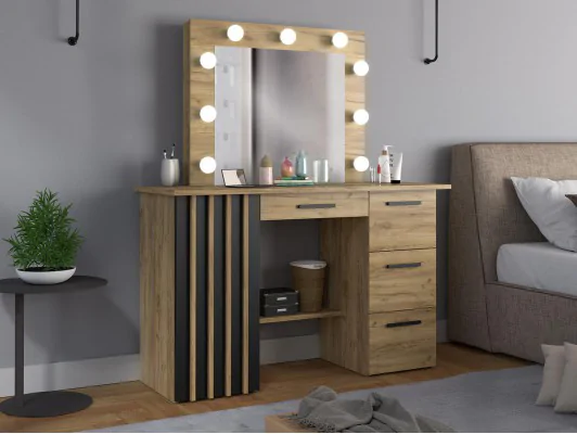 Toaletka z lustrem LED loft lamele Montana 9 Led dąb craft czarny wiszące