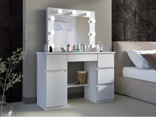 Toaletka z lustrem LED z szufladami Olivia 9 Led wiszące lustro dąb sonoma, dab craft, biały