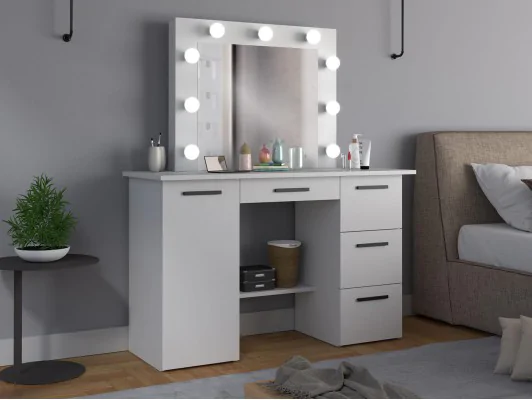 Toaletka kosmetyczna Arizona 120 9 led z drzwiami i szufladami dąb craft, biała