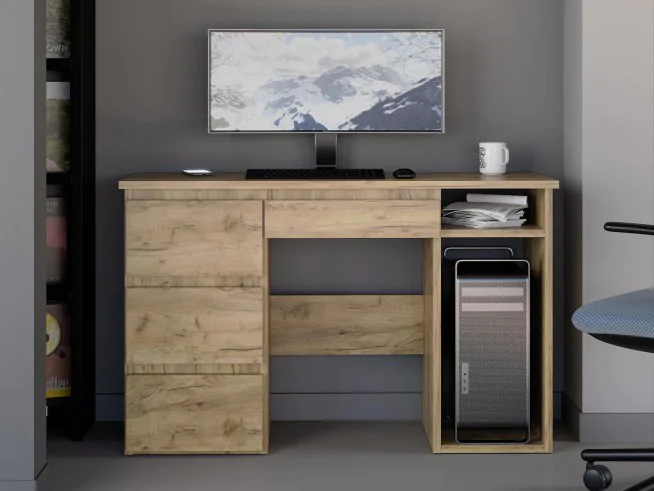 Biurko komputerowe szkolne BETA PC szuflady, półka na komputer dąb craft