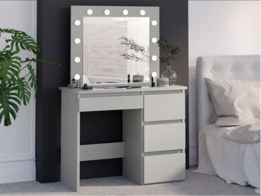 Zobacz Nowoczesna toaletka Beta z lustrem i oświetleniem 12 LED FLAT – funkcjonalny mebel kosmetyczny kaszmir Nowoczesna toaletka Beta z lustrem i oświetleniem 12 LED FLAT – funkcjonalny mebel kosmetyczny kaszmir