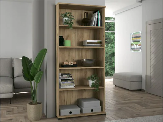 Nowoczesny regał na książki MONTANA – otwarty z półkami – funkcjonalny i stylowy dąb craft