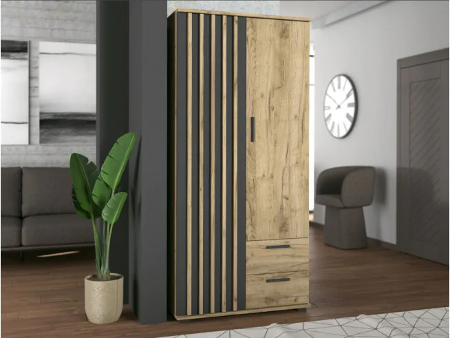 Szafa dwudrzwiowa sypialnia salon LOFT 2 szuflady półki drążek z lamelami
