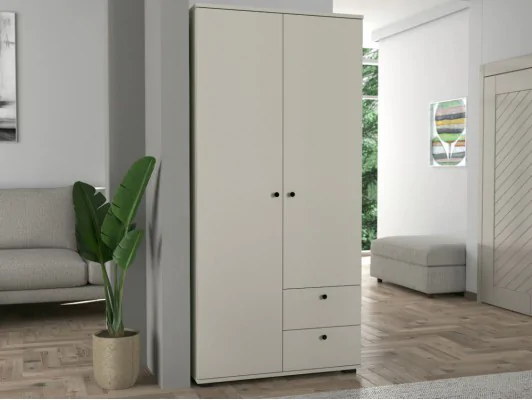 ARIZONA szafa dwudrzwiowa – z półkami, drążkiem i szufladami – styl nowoczesny kaszmir