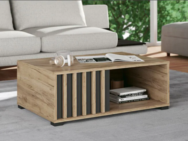 Stolik kawowy ława z lamelami loft do salonu MONTANA ST 90 dąb craft czarny