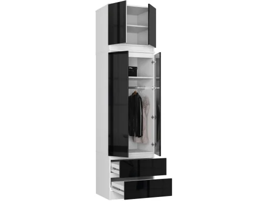 SZAFA Z NADSTAWKĄ S60 2D 2SZ CLP PK BIAŁY / CZARNY POŁYSK