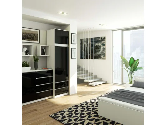 SZAFA Z NADSTAWKĄ S60 2D 2SZ CLP PK BIAŁY / CZARNY POŁYSK