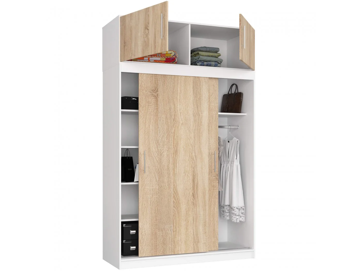 SZAFA PRZESUWNA Z NADSTAWKĄ 150cm CLP BIAŁA / SONOMA MONO SZAFA PRZESUWNA Z NADSTAWKĄ 150cm CLP BIAŁA / SONOMA MONO