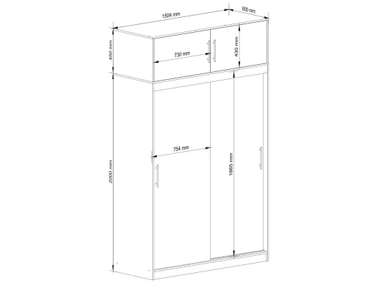 SZAFA PRZESUWNA Z NADSTAWKĄ 150cm CLP BIAŁA / SONOMA MONO