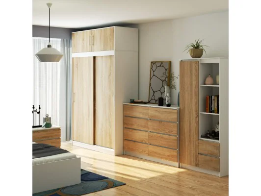 SZAFA PRZESUWNA Z NADSTAWKĄ 150cm CLP BIAŁA / SONOMA MONO