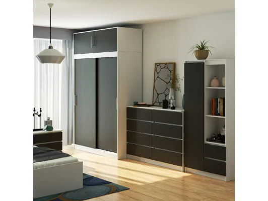 SZAFA PRZESUWNA Z NADSTAWKĄ 150cm CLP BIAŁA / SZARA MONO