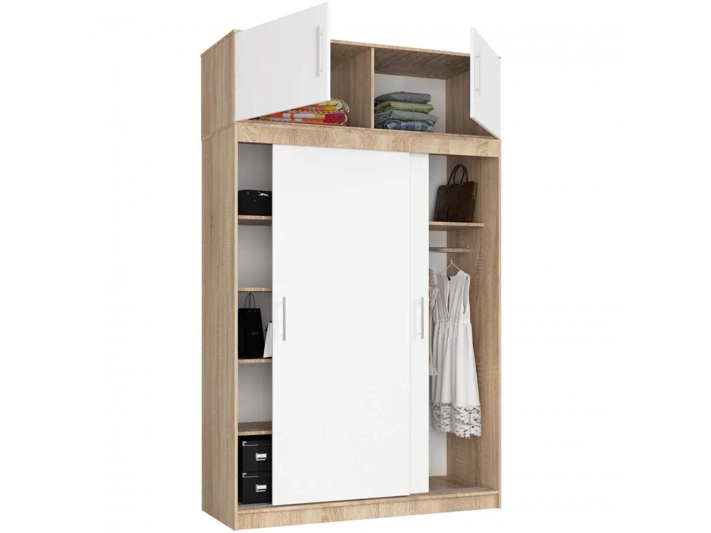 SZAFA PRZESUWNA Z NADSTAWKĄ 150cm CLP SONOMA / BIAŁA MONO SZAFA PRZESUWNA Z NADSTAWKĄ 150cm CLP SONOMA / BIAŁA MONO