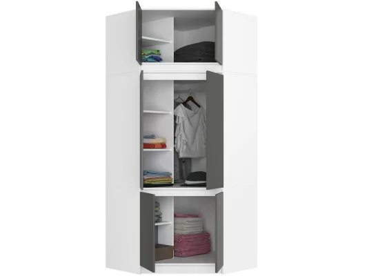 SZAFA NAROŻNA Z NADSTAWKĄ S100 BIAŁA / SZARA