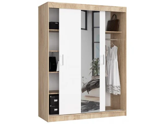 Zobacz SZAFA PRZESUWNA 150cm CLP SONOMA / BIAŁA SZAFA PRZESUWNA 150cm CLP SONOMA / BIAŁA