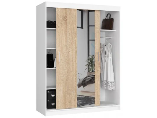SZAFA PRZESUWNA 150cm CLP BIAŁA / SONOMA