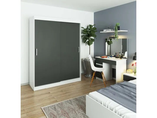 SZAFA PRZESUWNA 150cm CLP BIAŁA / SZARA MONO