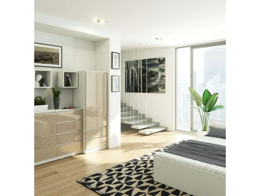 SZAFA STAR S 60 cm 2 DRZWI 2 SZUFLADY PK BIAŁA / CAPPUCCINO POŁYSK