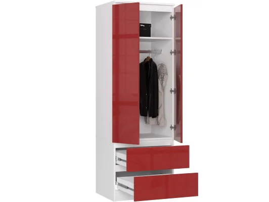 SZAFA STAR S 60 cm 2 DRZWI 2 SZUFLADY PK BIAŁA / CZERWONY POŁYSK