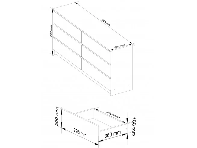 KOMODA K160 6SZ CLP PK CZARNY POŁYSK