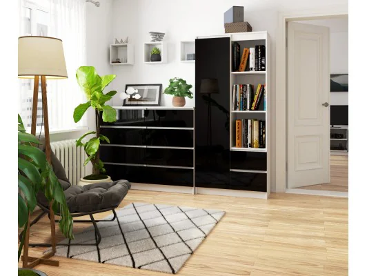 REGAŁ BIUROWY R 80 cm CLP R11 BIAŁY / CZARNY POŁYSK