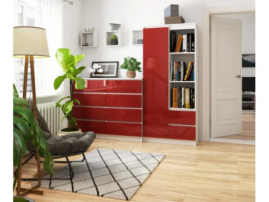 REGAŁ BIUROWY R 80 cm CLP R11 BIAŁY / CZERWONY POŁYSK