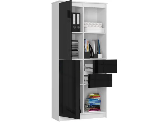 REGAŁ BIUROWY R 80 cm CLP R15 PK BIAŁY / CZARNY POŁYSK