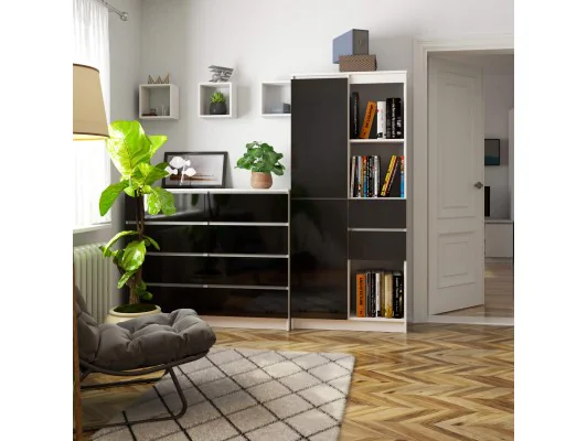 REGAŁ BIUROWY R 80 cm CLP R15 PK BIAŁY / CZARNY POŁYSK