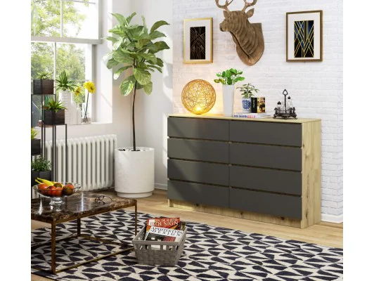 KOMODA K160 8SZ CLP DĄB ARTISAN / SZARY