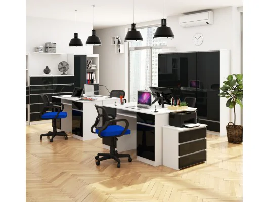 REGAŁ BIUROWY R 80 cm CLP 1 DRZWI 4 PÓŁKI BIAŁY / GRAFIT POŁYSK