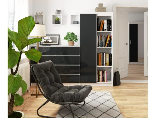 REGAŁ BIUROWY R 80 cm CLP 1 DRZWI 4 PÓŁKI BIAŁY / GRAFIT POŁYSK