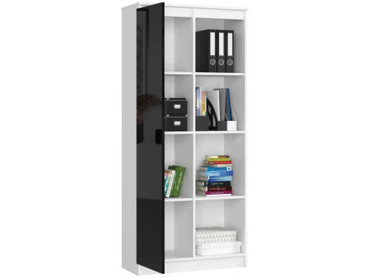 REGAŁ BIUROWY R 80 cm CLP 1 DRZWI 4 PÓŁKI BIAŁY / CZARNY POŁYSK