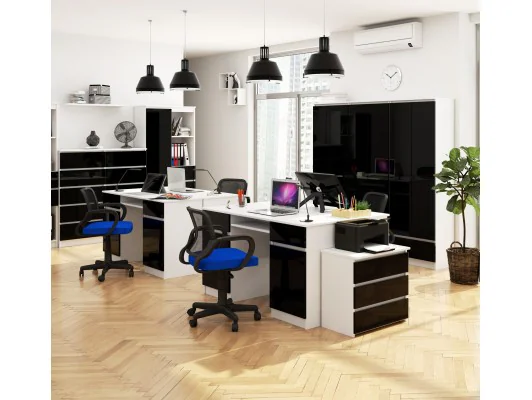 REGAŁ BIUROWY R 80 cm CLP 1 DRZWI 4 PÓŁKI BIAŁY / CZARNY POŁYSK