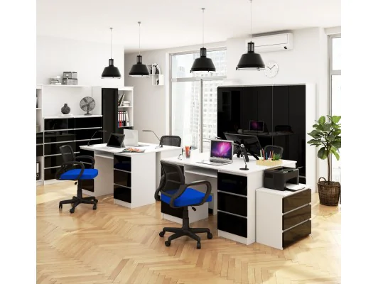 REGAŁ BIUROWY R 80 cm CLP 1 DRZWI 4 PÓŁKI BIAŁY / CZARNY POŁYSK