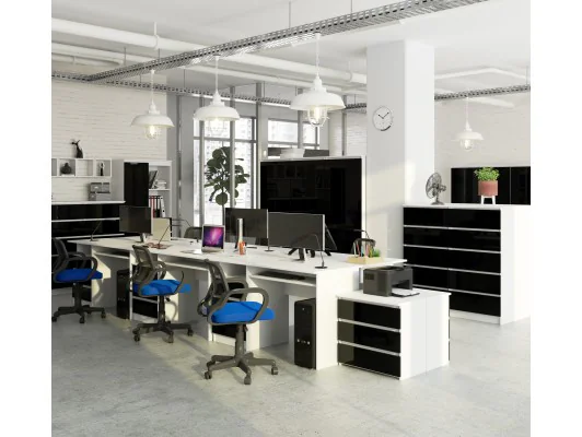 REGAŁ BIUROWY R 80 cm CLP 1 DRZWI 4 PÓŁKI BIAŁY / CZARNY POŁYSK