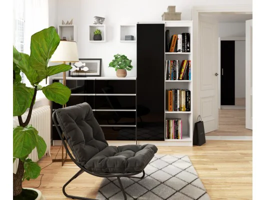 REGAŁ BIUROWY R 80 cm CLP 1 DRZWI 4 PÓŁKI BIAŁY / CZARNY POŁYSK