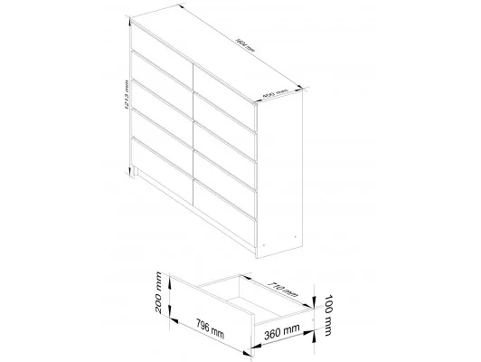 KOMODA K160 10SZ CLP PK DĄB SONOMA / BIAŁA