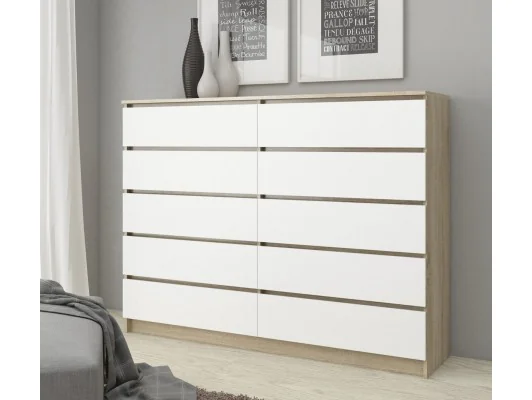 KOMODA K160 10SZ CLP PK DĄB SONOMA / BIAŁA